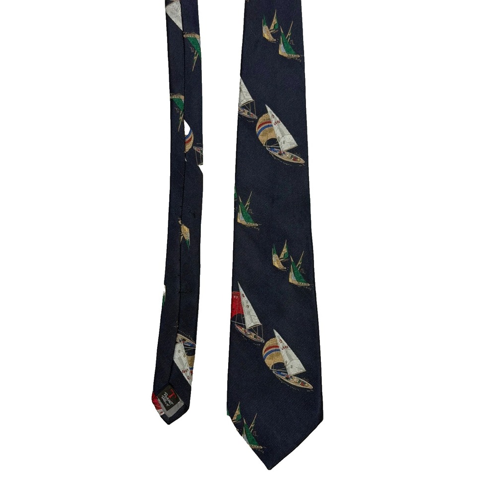 Robert Talbott "Boats 89" Heritage Necktie Navy Sailboats Hand Sewn Made In USA - Picture 6 of 6